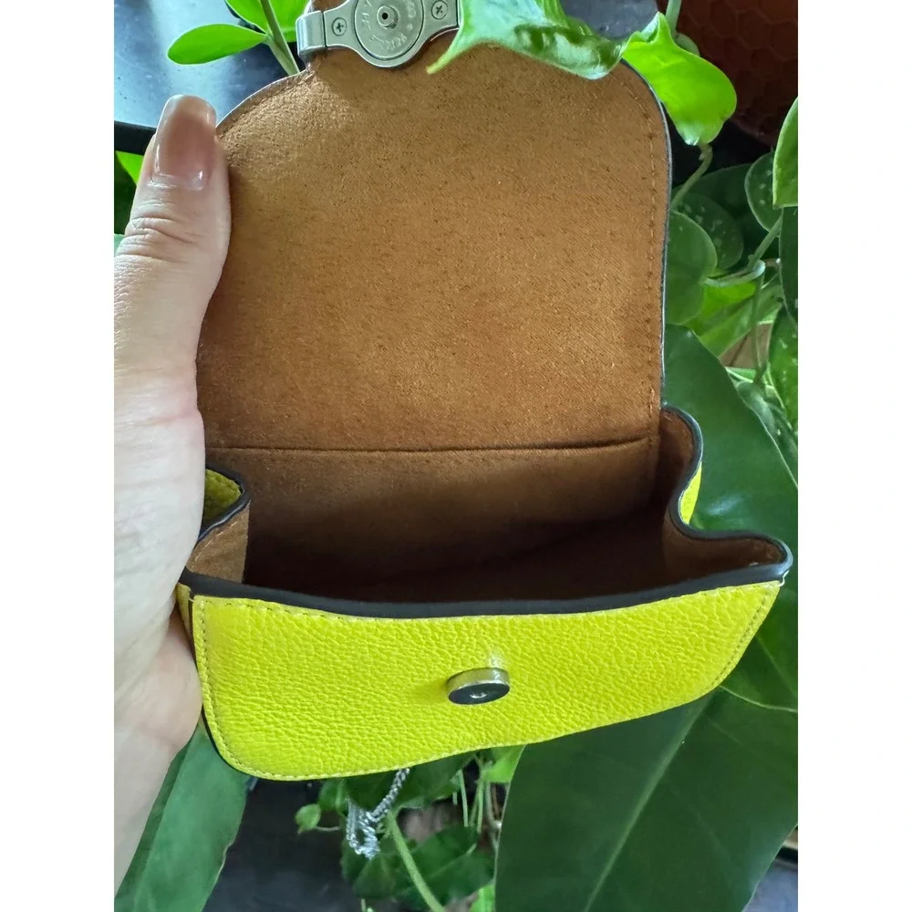 Coach micro bag Morgan Card Case on a Chain Lime Green Leather Mini Crossbody